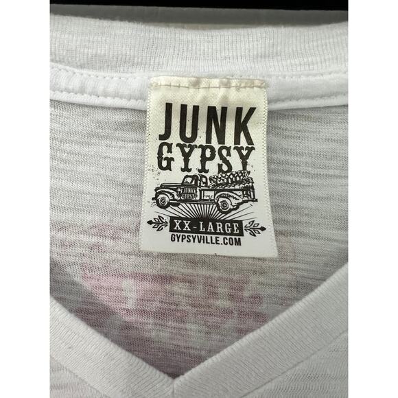 Junk Gypsy Hot Head Embroidery Screenprint V Neck Shirt Size XX-Large - Picture 2 of 4